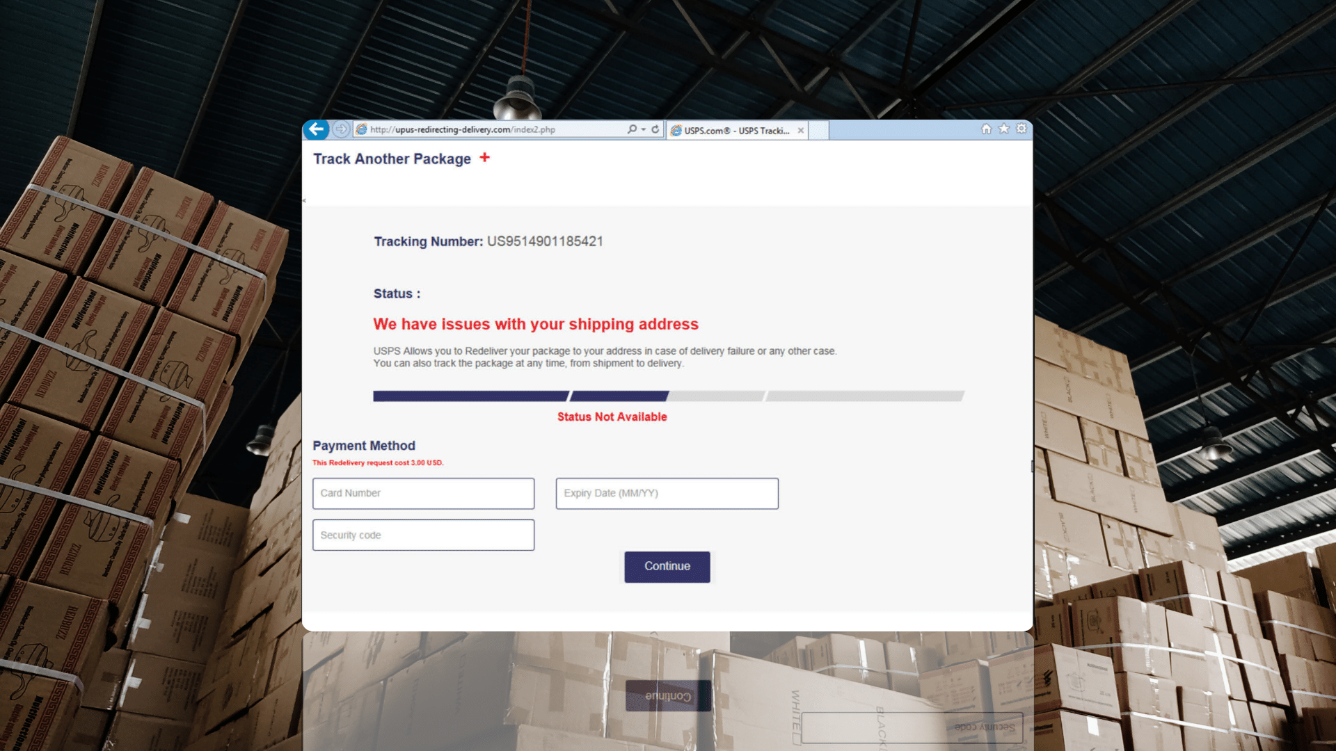 screenshot of a package shipment tracking webpage