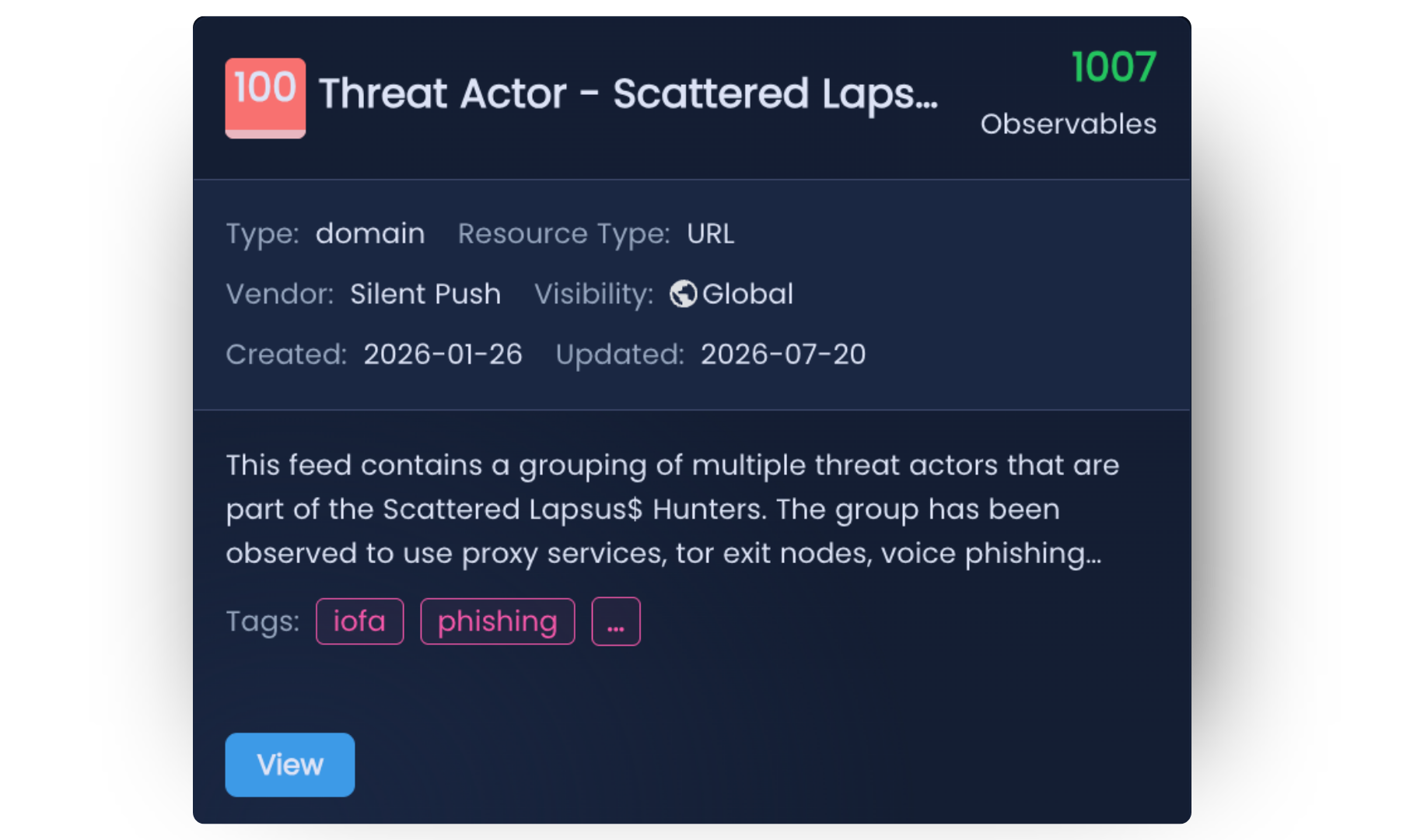 Indicators of Future Attack Feed Card