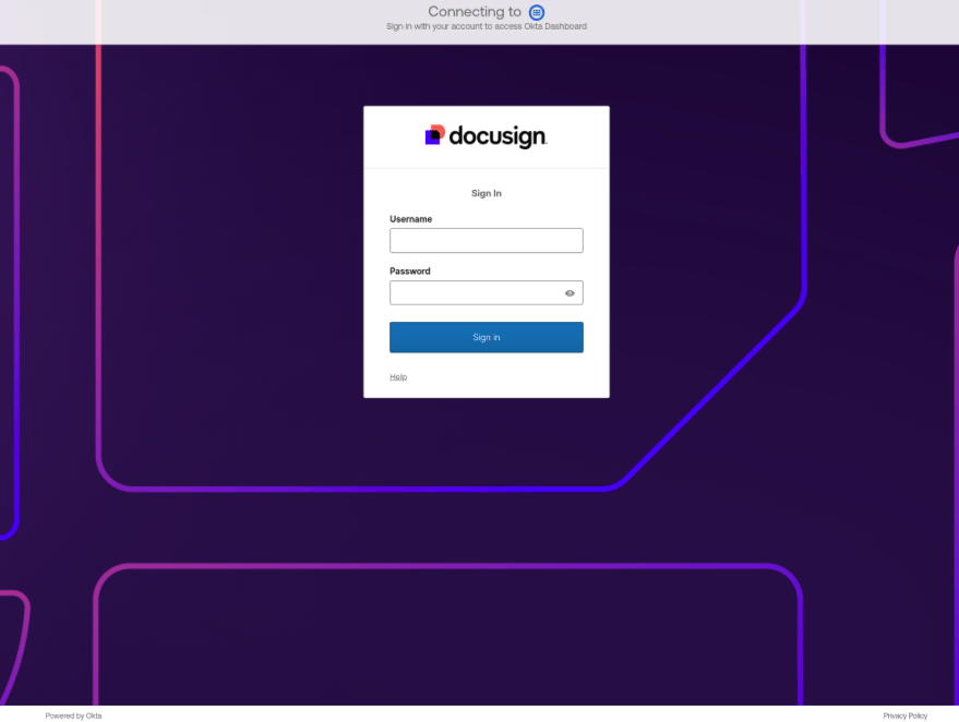 Scattered Spider phishing example on docusign-okta[.]com