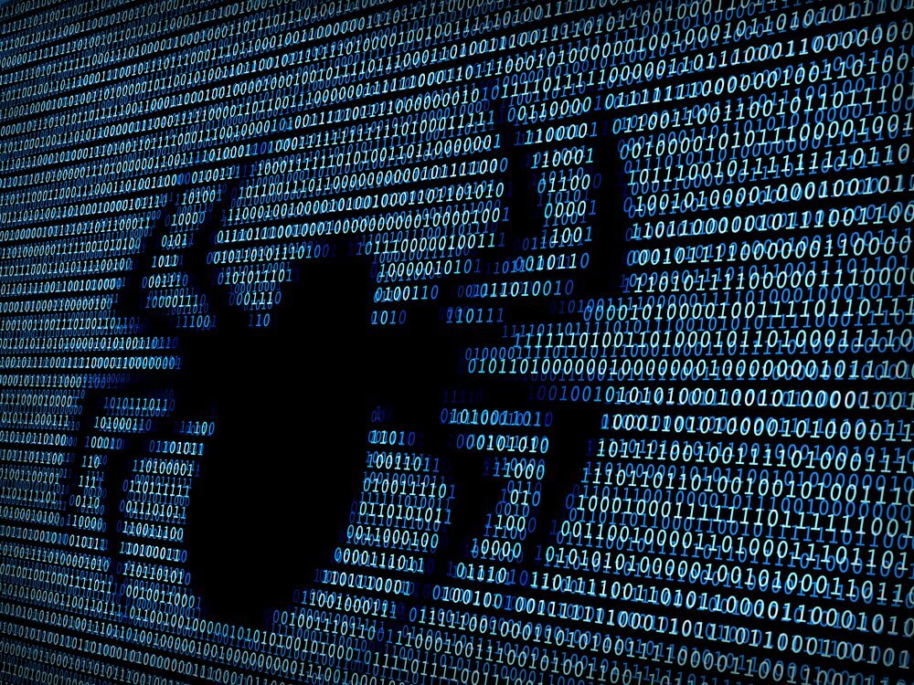 Binary code with a spider shape in the middle