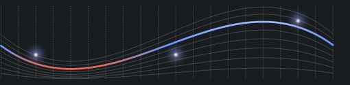 Line graphic with multiple lines, glowing data points and a blue and red gradient line