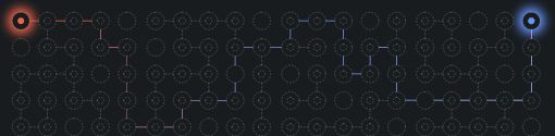 Grid of dotted line circles with red and blue glowing dots