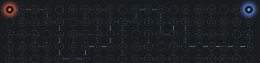 Grid of dotted line circles with red and blue glowing dots