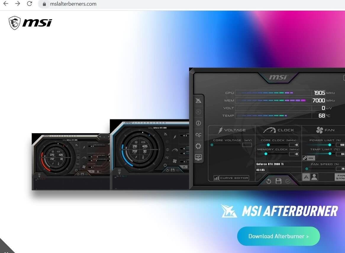 screenshots of MSI After burner platform