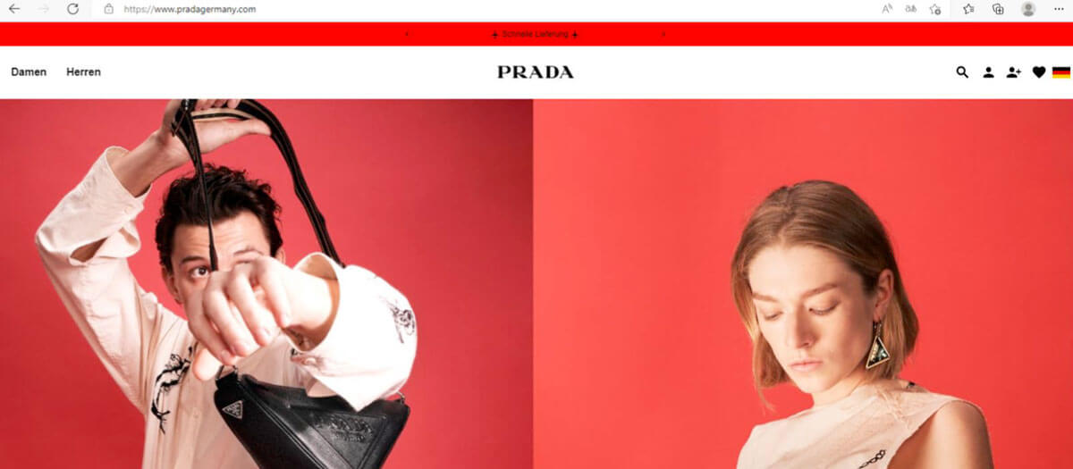 screenshot of Prada's website
