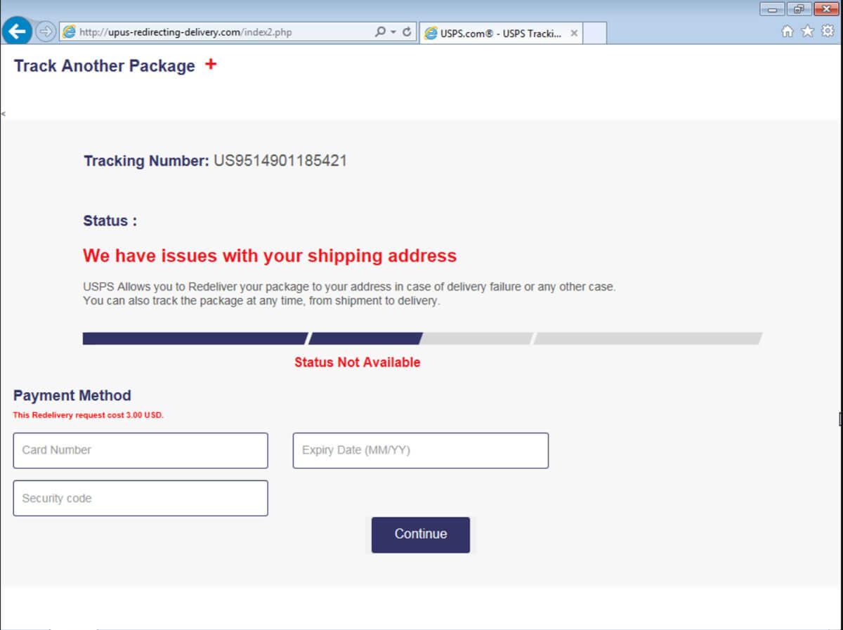 screenshot of a package shipment tracking webpage