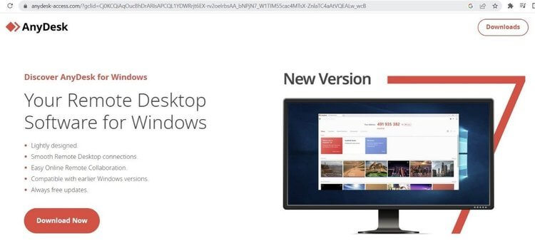 screenshot of Any Desk website