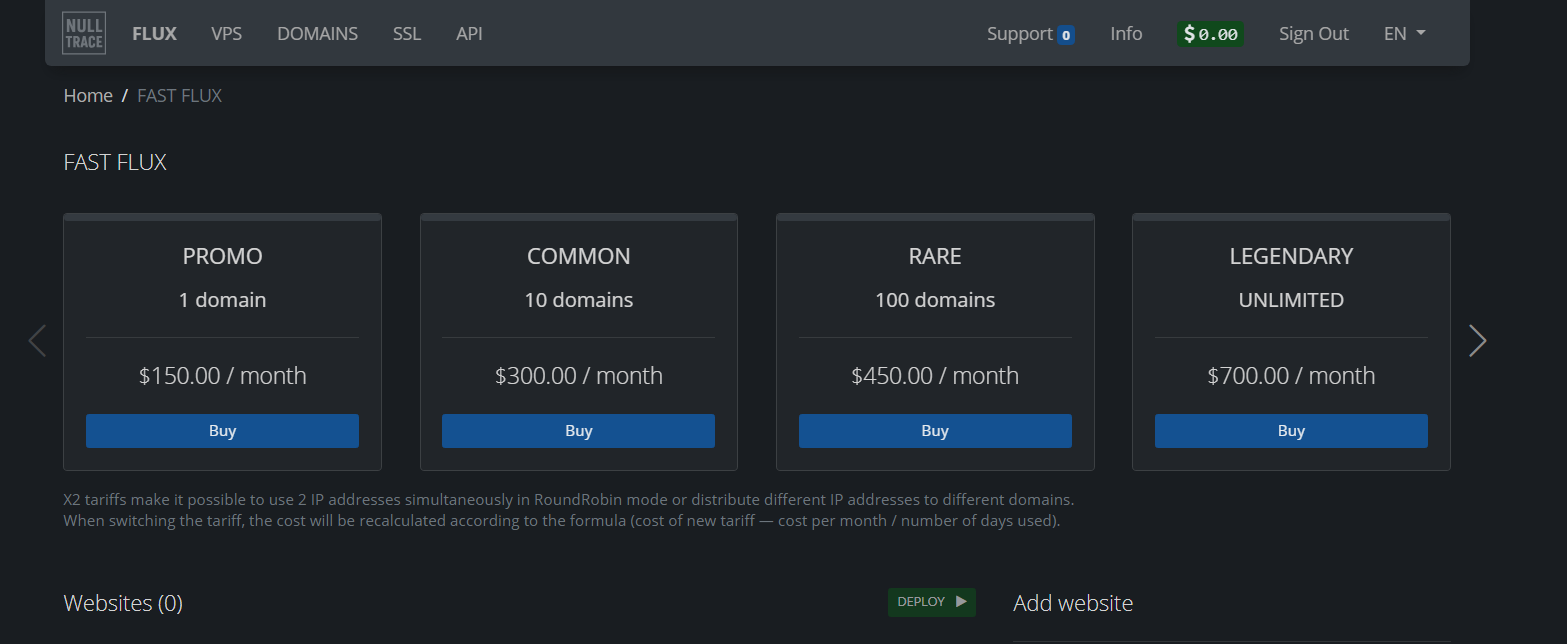 Screenshot of ShadowRelay's customer panel