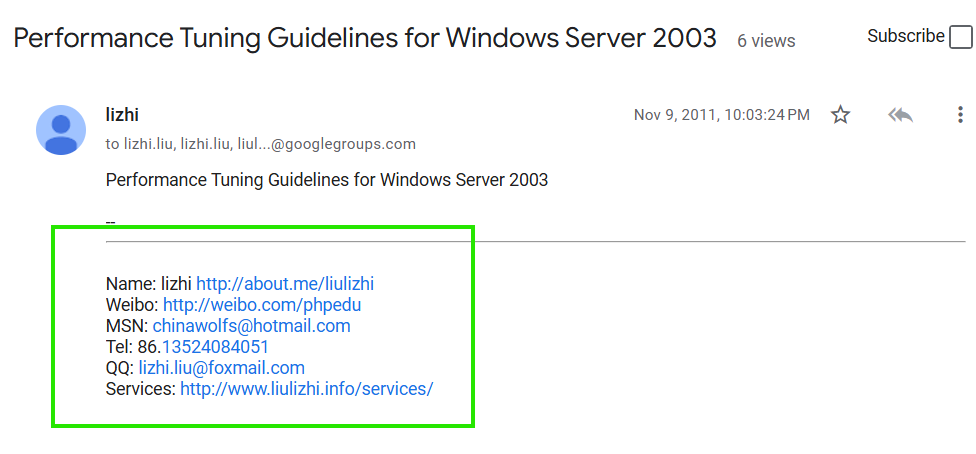 Screenshot of Liu's Google Groups post