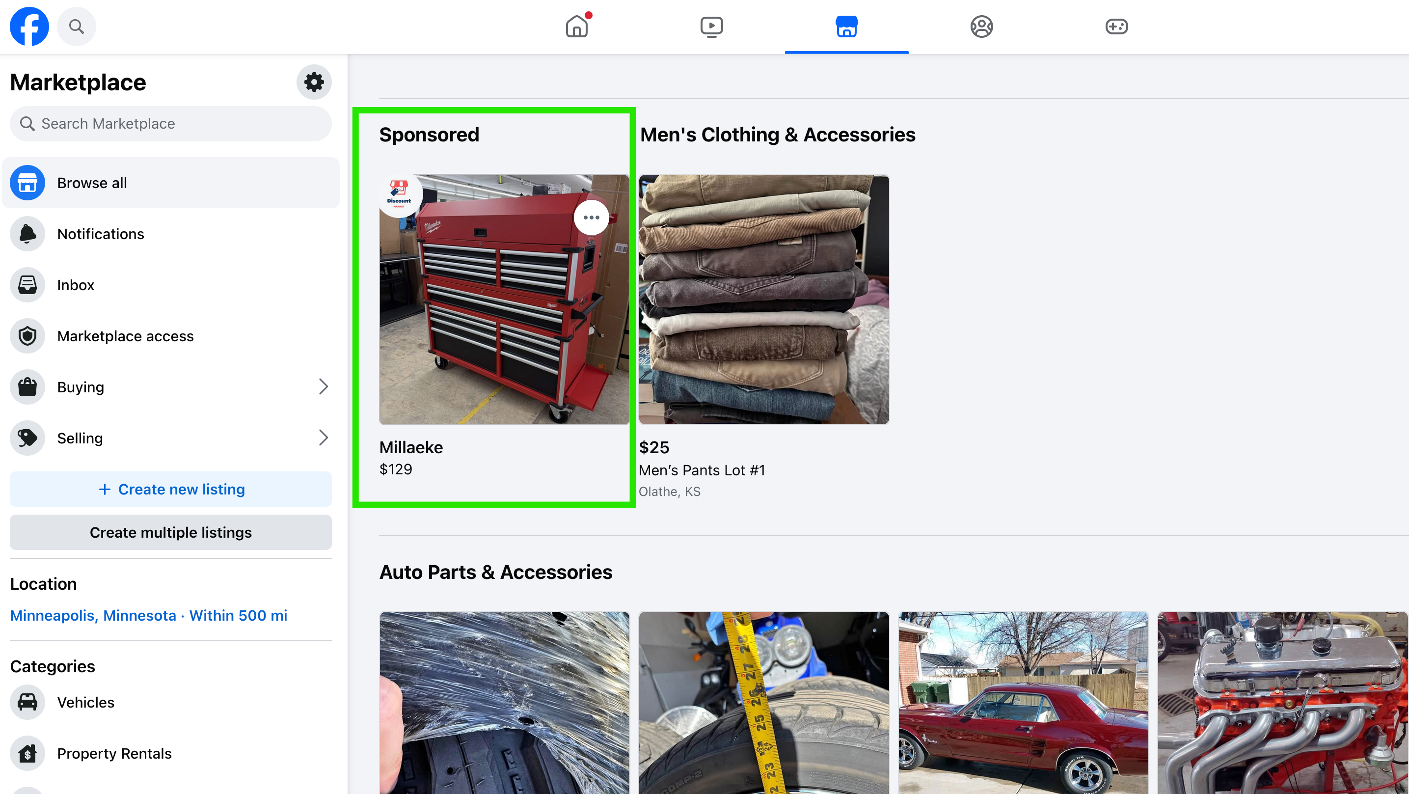 Screenshot from Facebook Marketplace on May 7, 2025