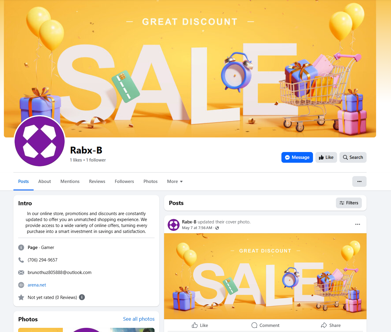 Screenshot of Facebook page "Rabx-B" purchasing fake marketplace ads with email address and phone number