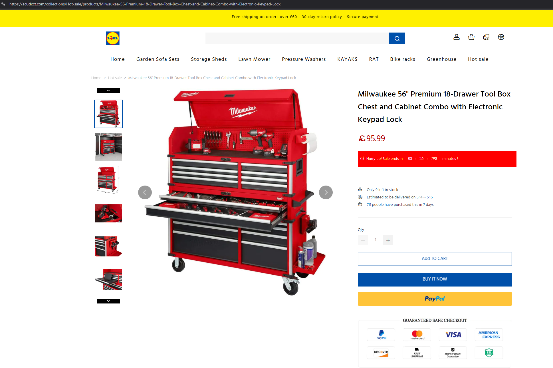 Screenshot of a fake tool chest ad on "acudcct[.]com"