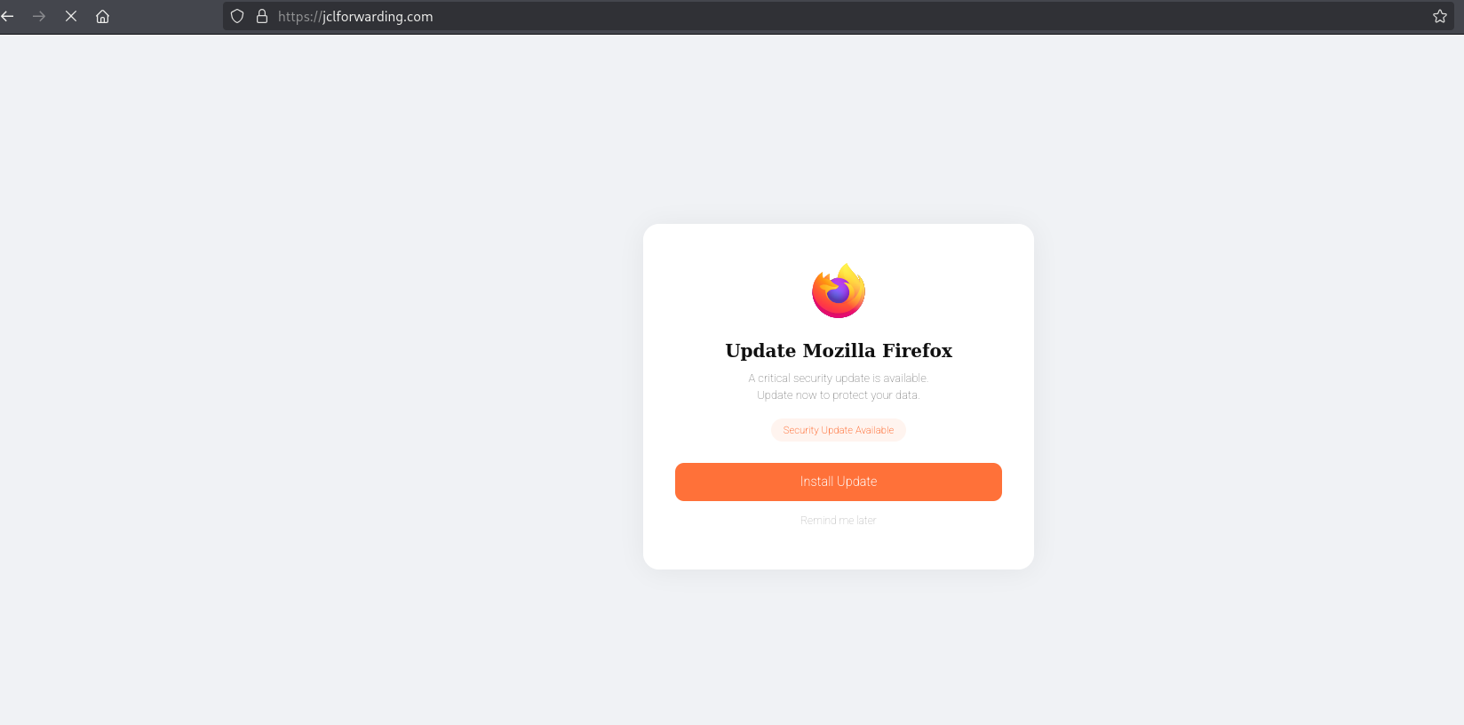 Screenshot of Mozilla Firefox Update page triggered on the compromised website, fig. 10