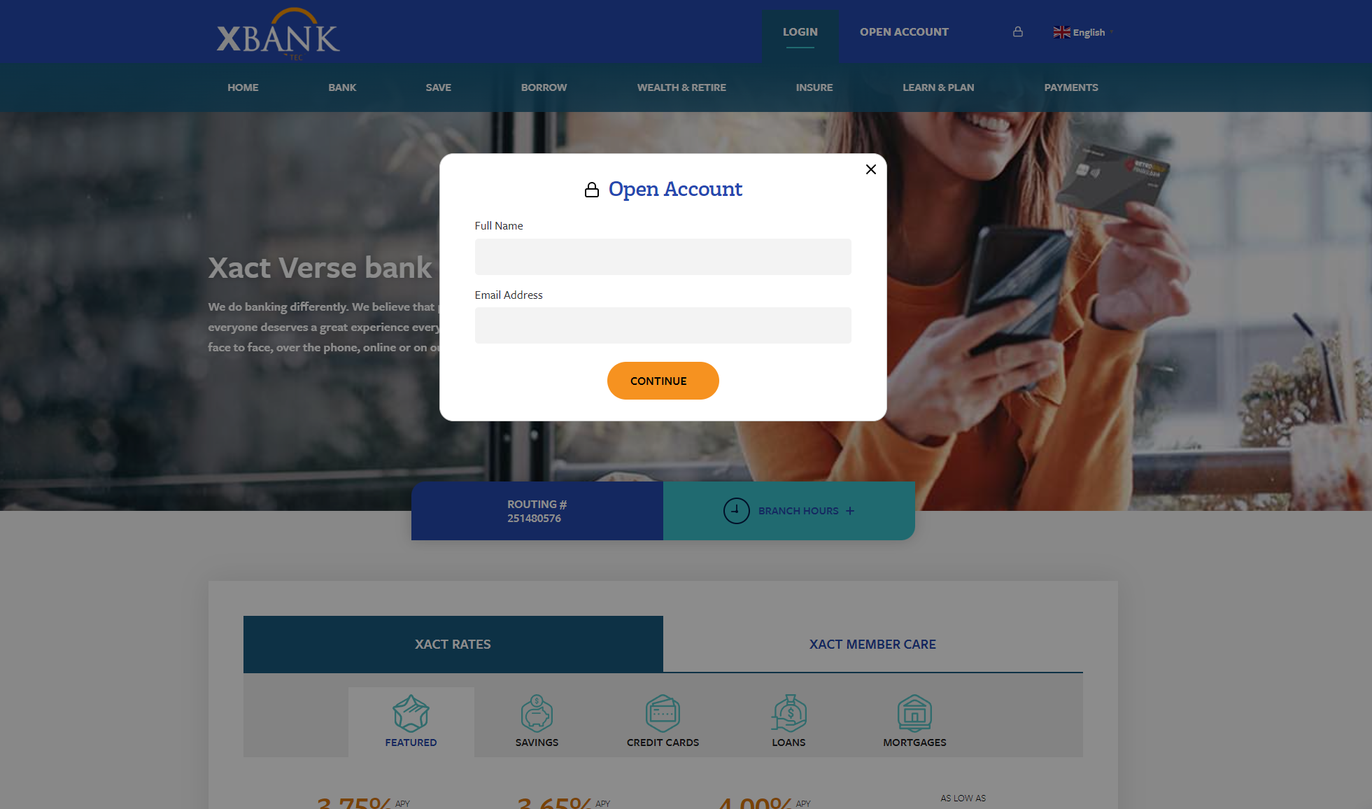 Phishing page @ xactverse[.]com