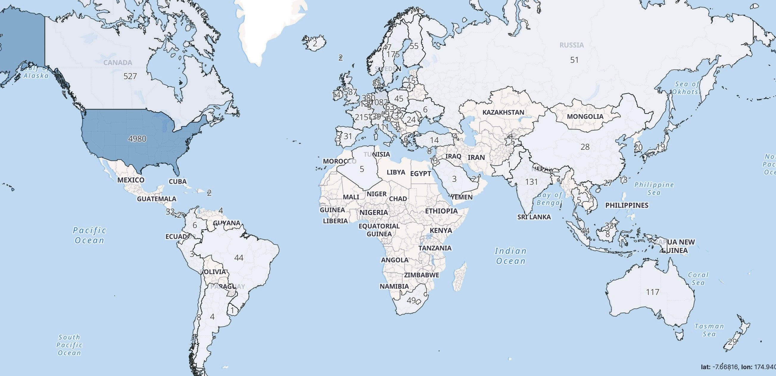 Global distribution of CrushFTP web interfaces