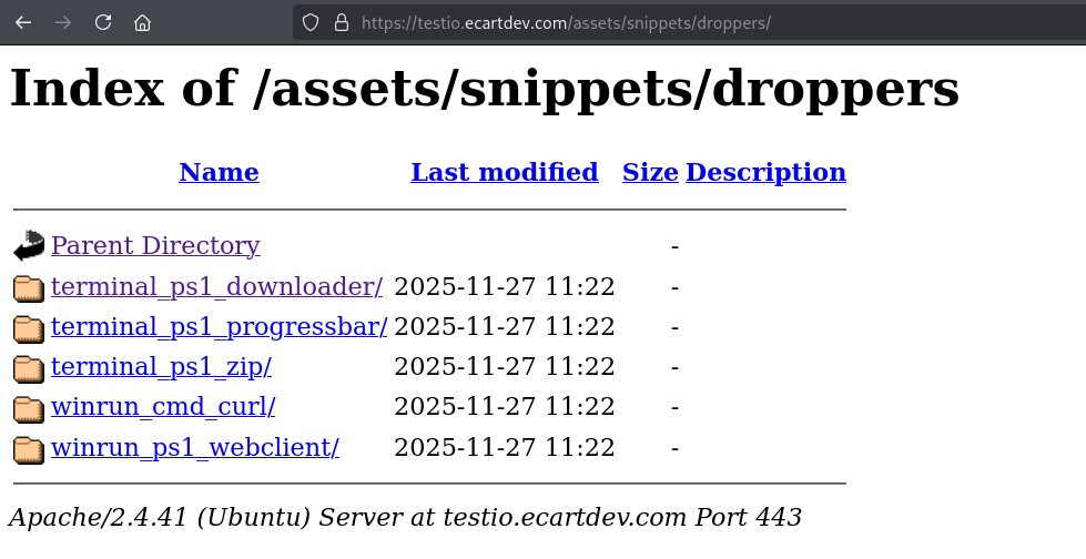 Screenshot of path for assets/snippets/droppers, no ps1 downloader, fig. 28