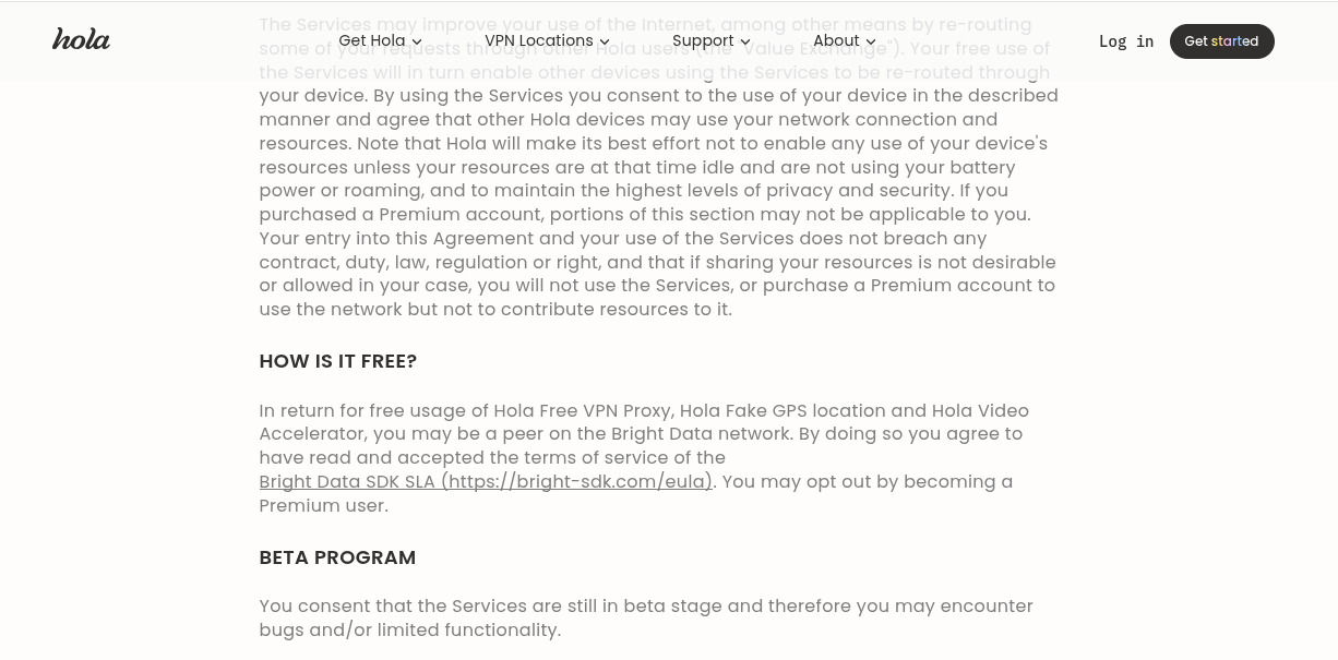 Screenshot of HOLA VPN