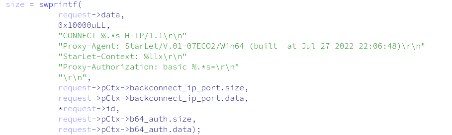 Raw HTTP buffer for the authentication packet