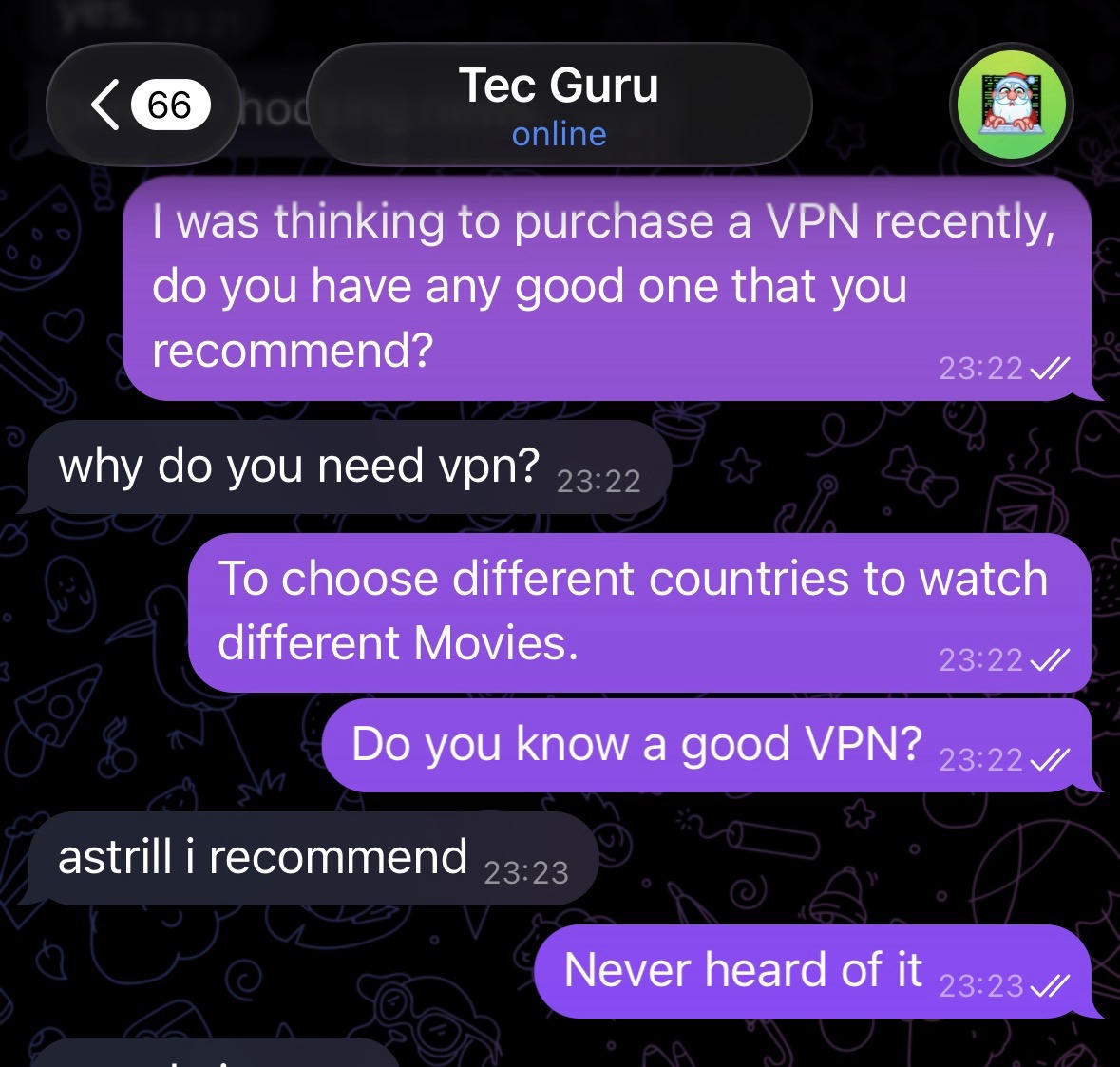 During our conversation, we asked the threat actor about VPNs