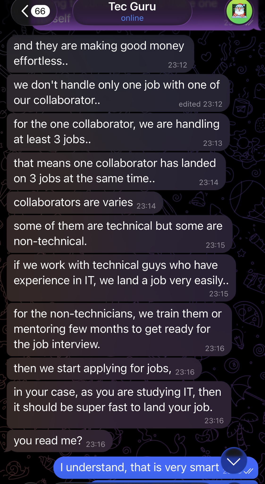 The threat actor explained the job ad scam in the chat log