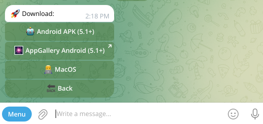 Screenshot of downloading the apps from the Telegram bot
