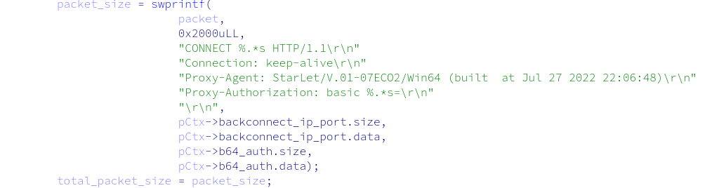 Raw HTTP buffer for the authentication packet