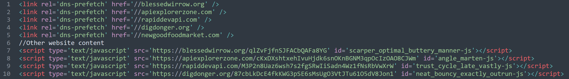 Screenshot of the domain “rapiddevapi” being used in a fourth inject variant