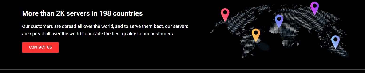 Screenshot of JVTV’s “Contact Us” page with a global map of its servers
