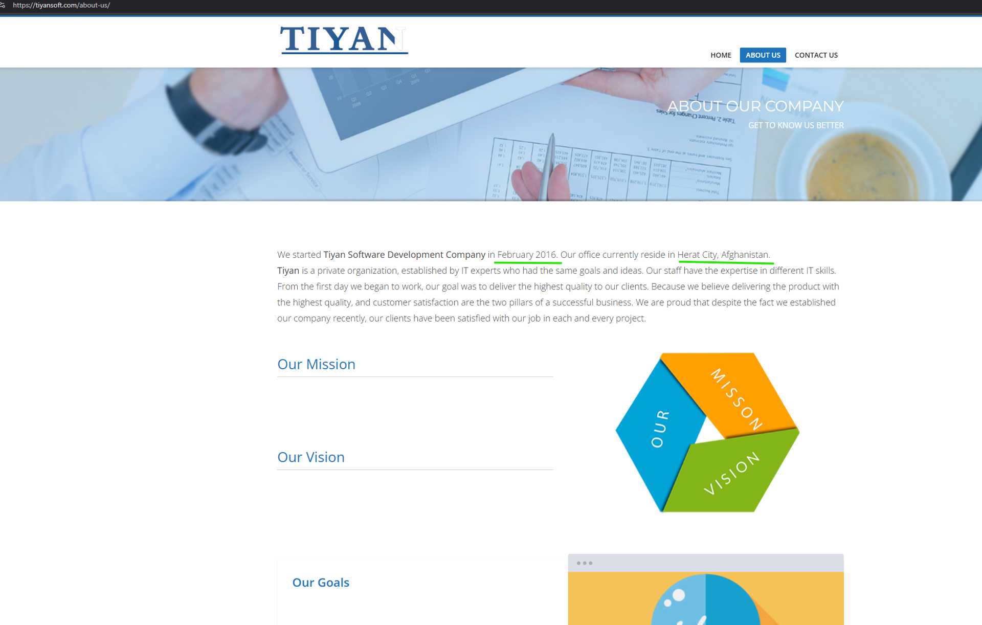 Screenshot of Tiyan Software’s “About Us” page