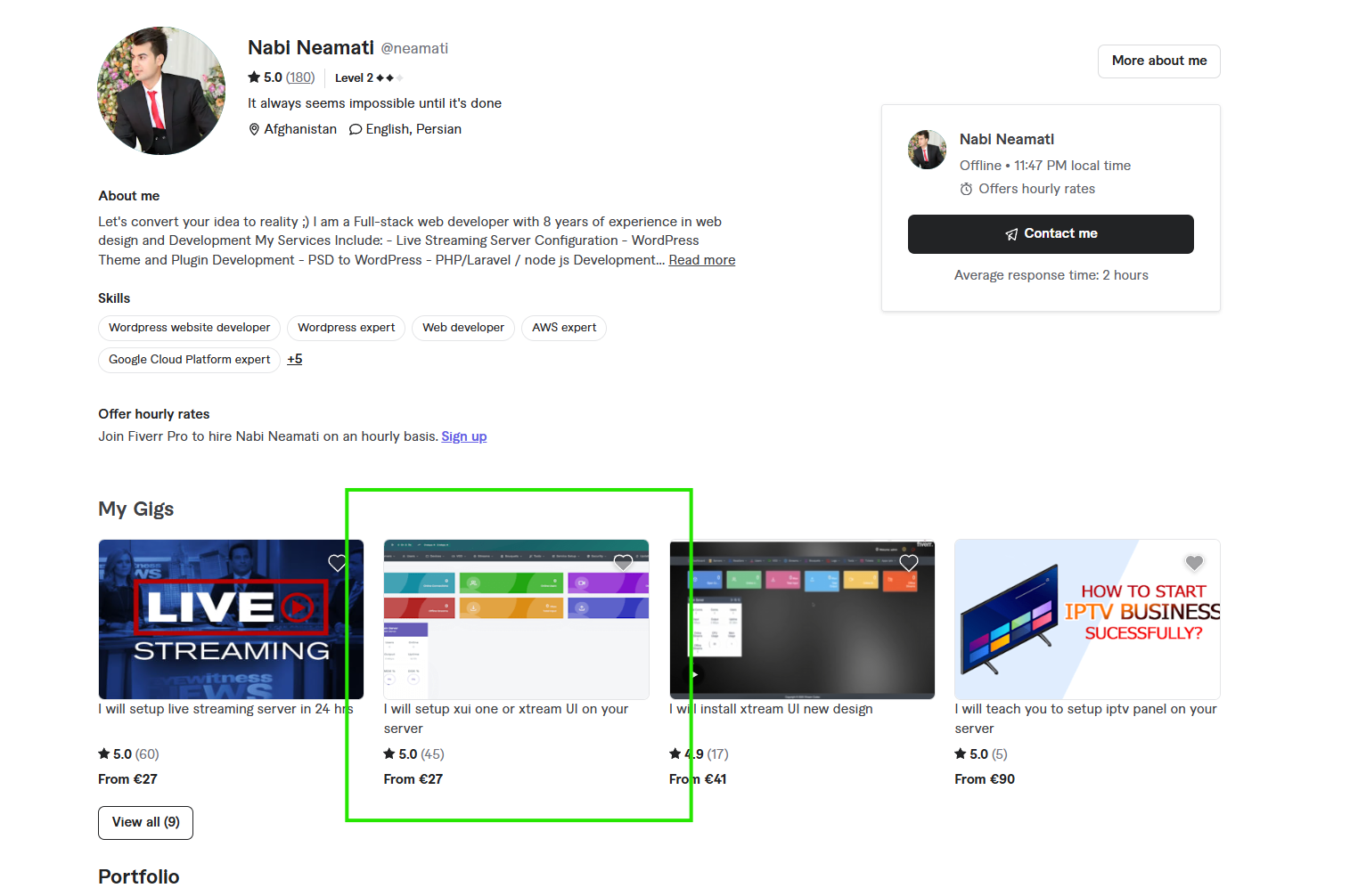 Screenshot of Nabi Neamati’s Fiverr account: “fiverr[.]com/neamati”