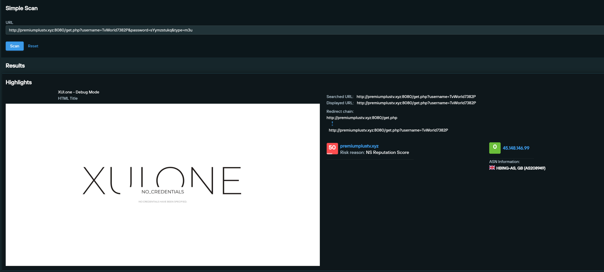 Screenshot from the Silent Push platform of the “premiumplustv[.]xyz” website