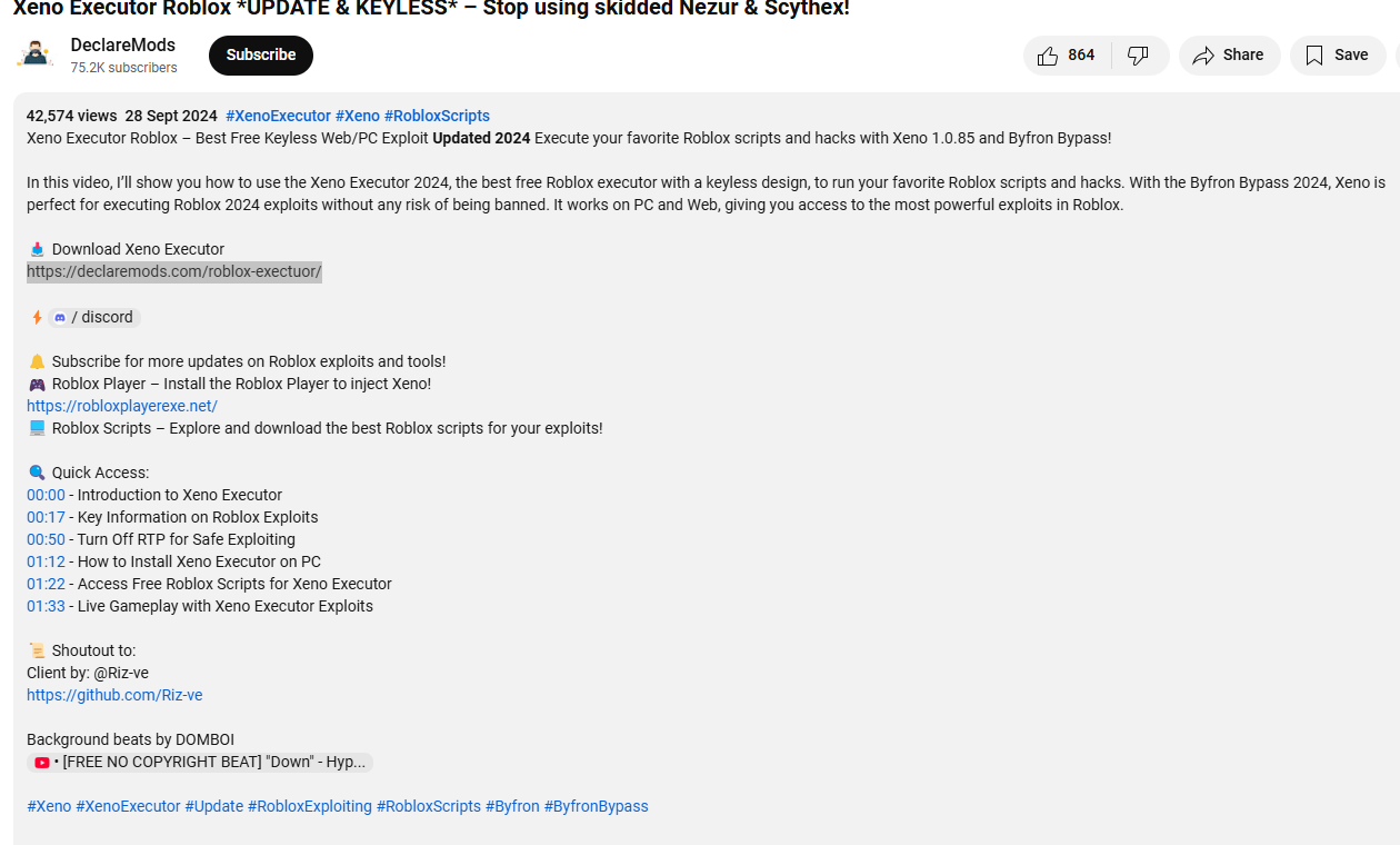 Description from the suspicious video: youtube[.]com/watch?v=d_D4kgSVDIk