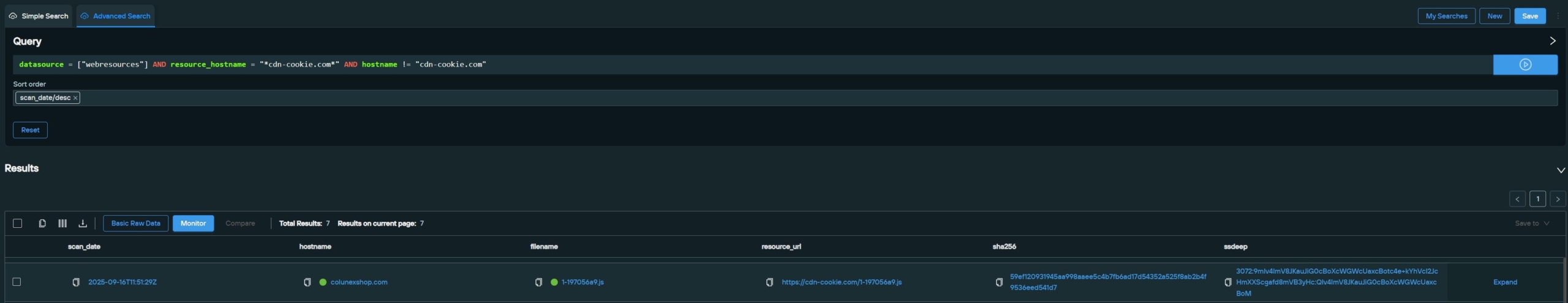 Screenshot of the Web Search for cdn-cookie[.]com