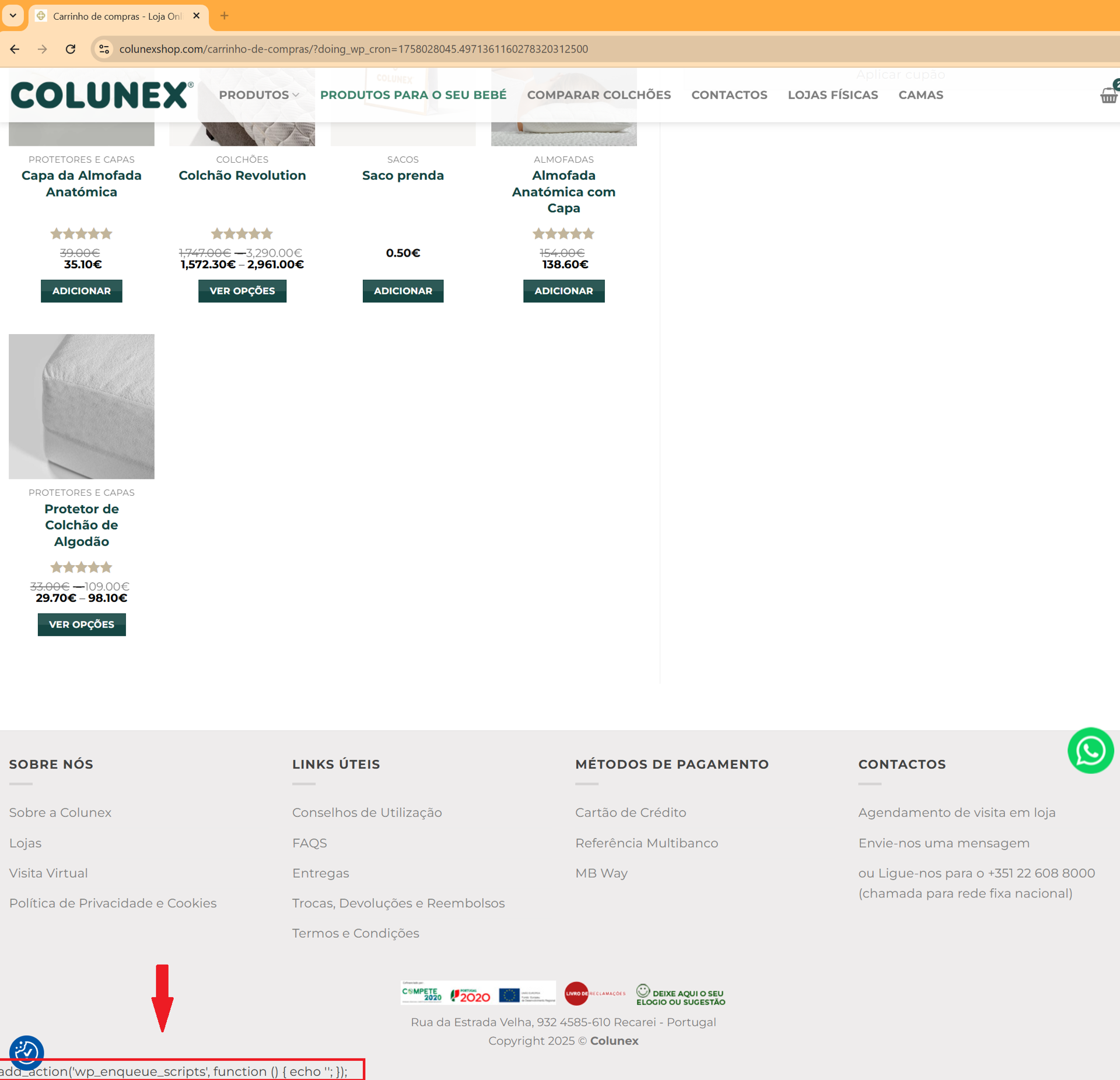 Evidence of improper use of code results in a visible bug on the infected website