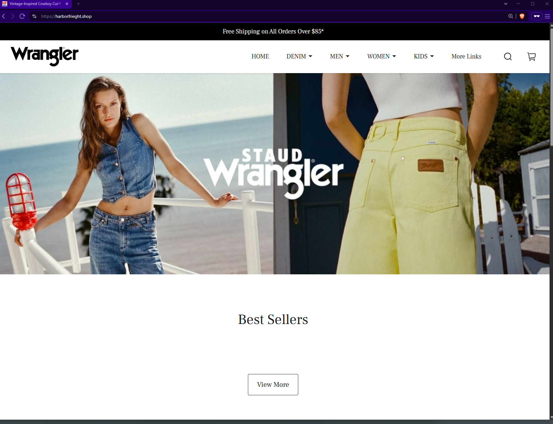 The spoof site for Harbor Freight Tools contained all Wrangler Jeans content