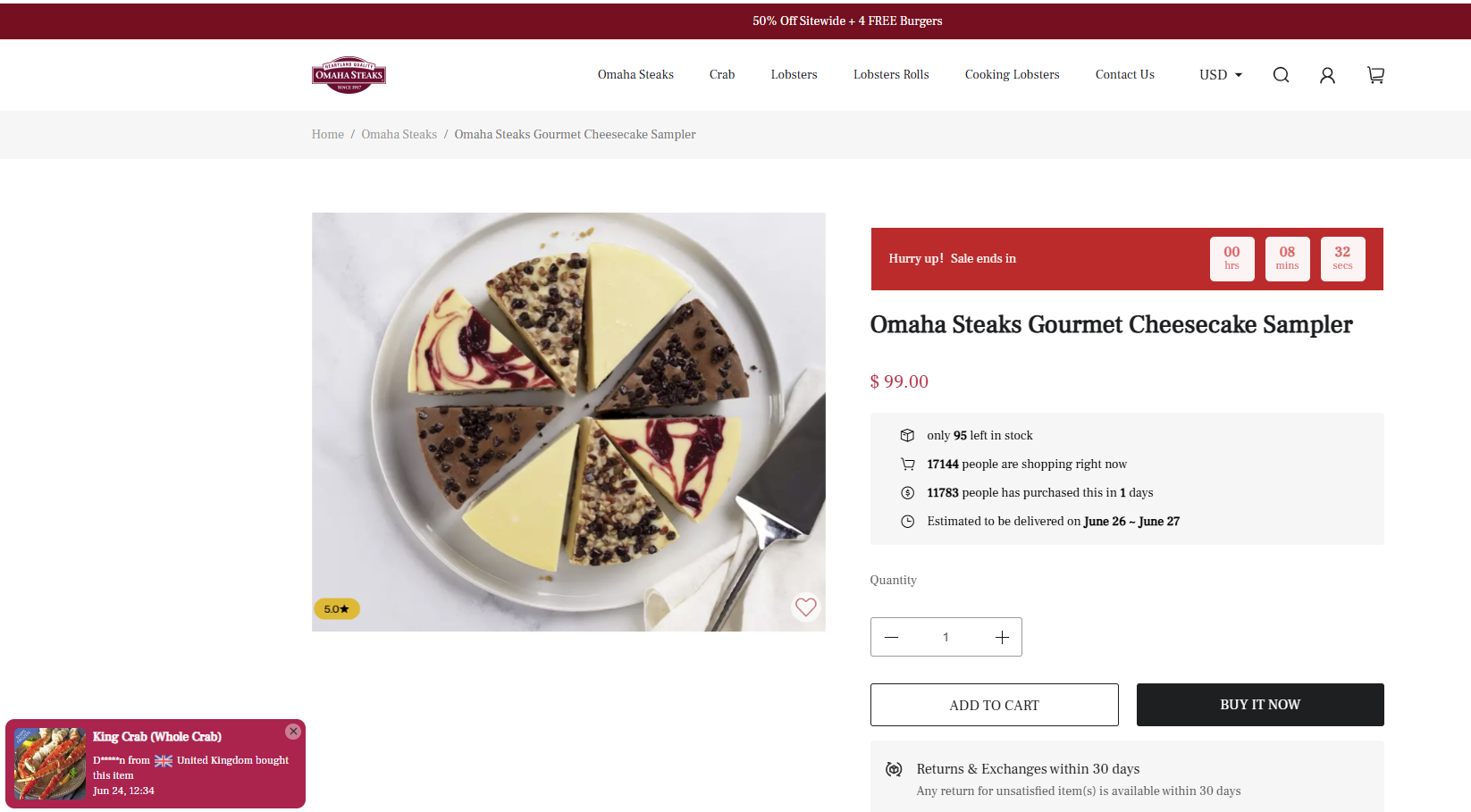 The site spoofing Omaha Steaks copied much of the legitimate site's content but not enough to be convincing
