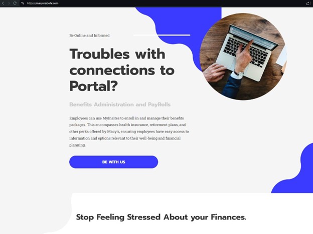 Phishing page with strange language