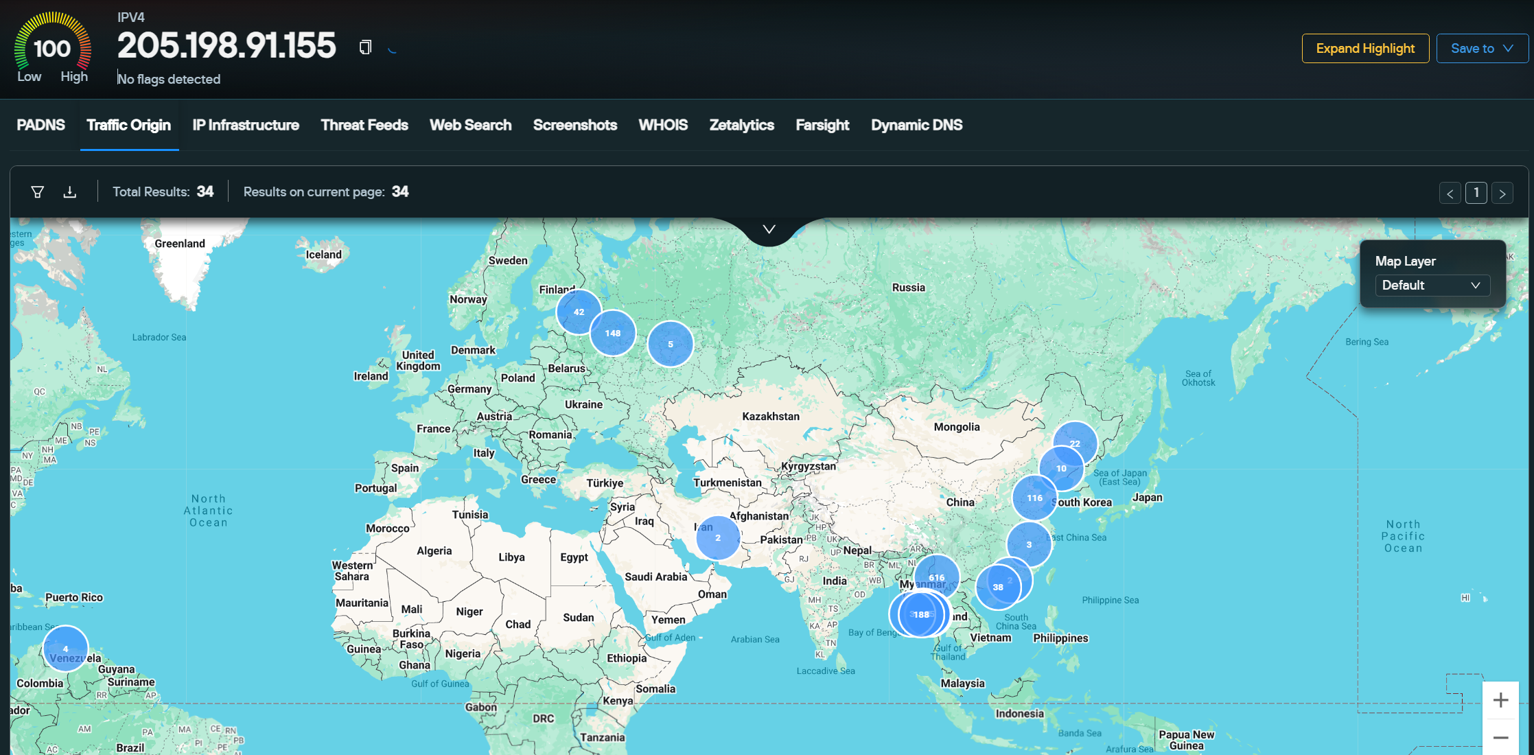 Traffic Origin Total View for IP 205.198.91[.]155