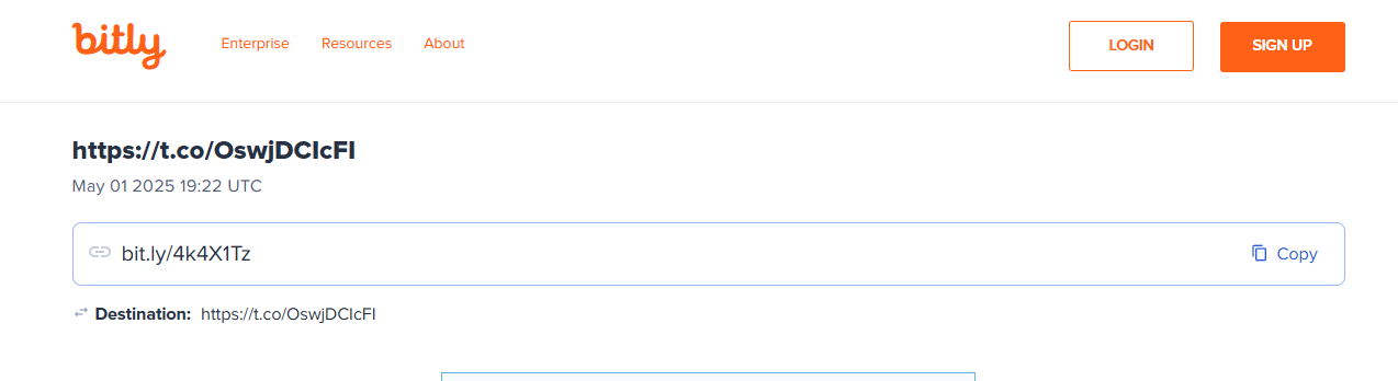 The first Bitly URL was created on May 1. 2025