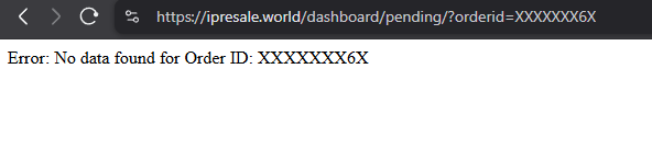 The ipresale[.]world site gave an error message of "No Data Found"