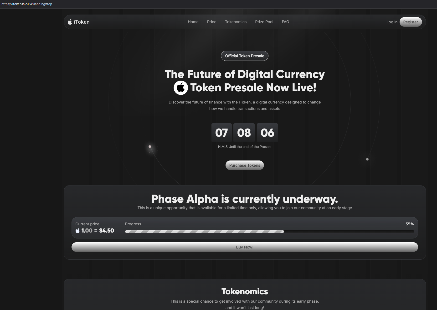 Landing page of itokensale[.]live