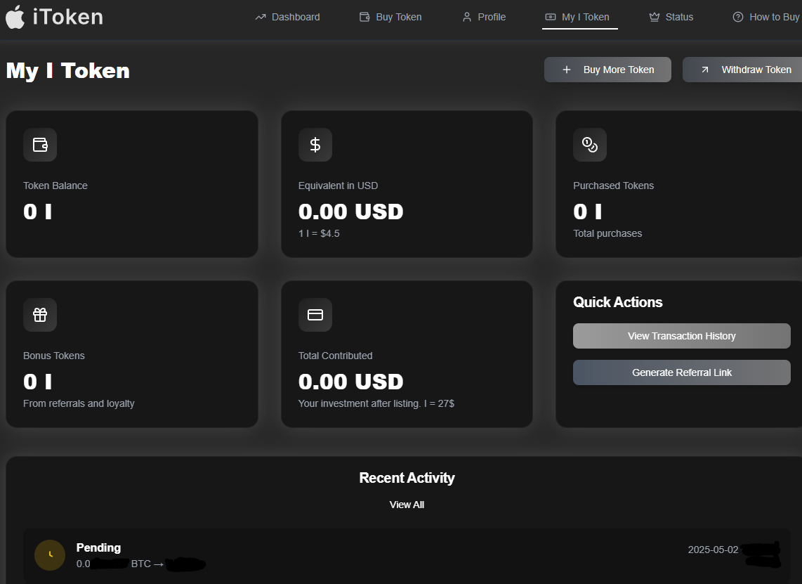 The My iToken page on ipresale[.]world