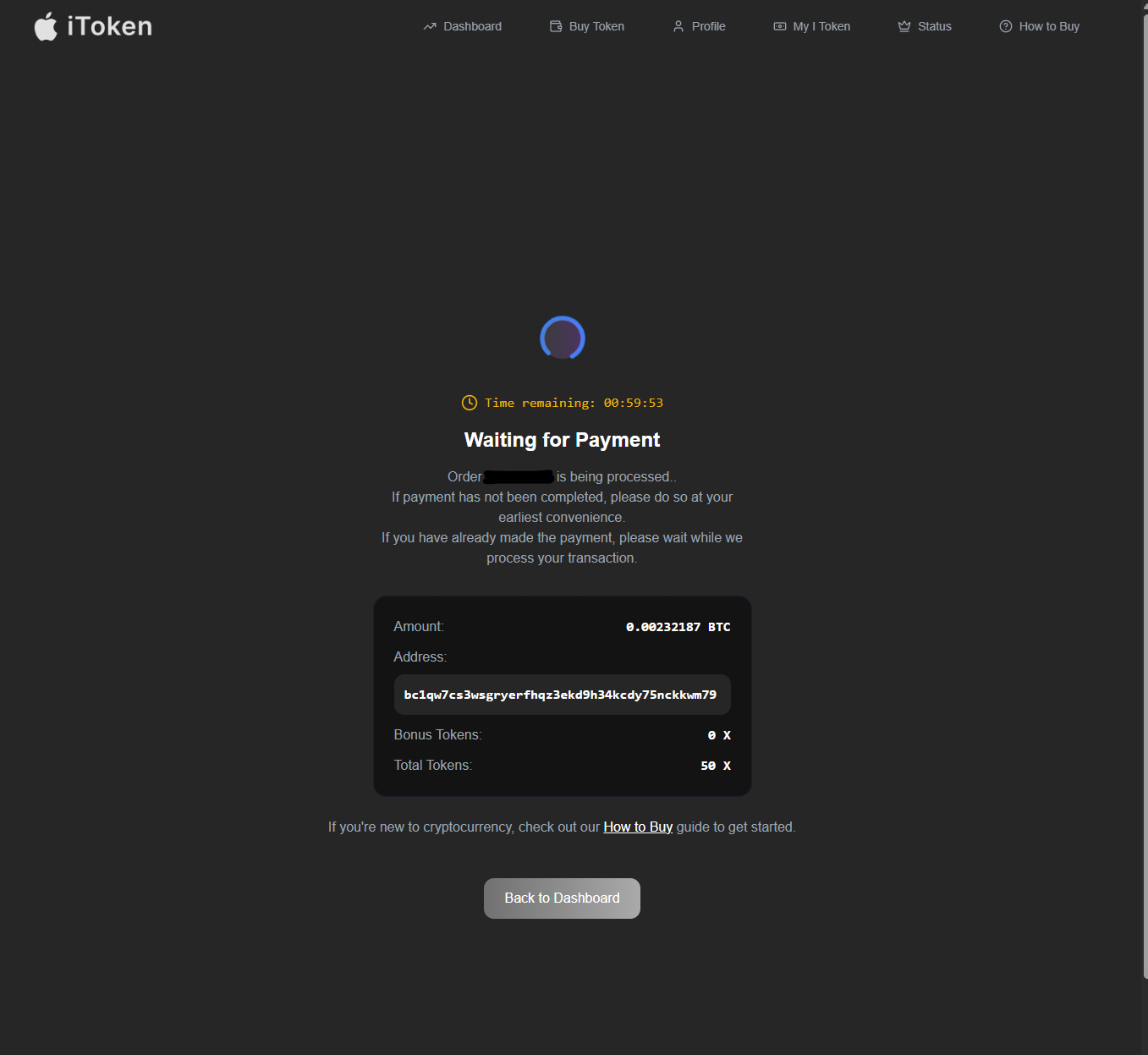Screenshot of the scam page loading an interstitial "Waiting for Payment" message